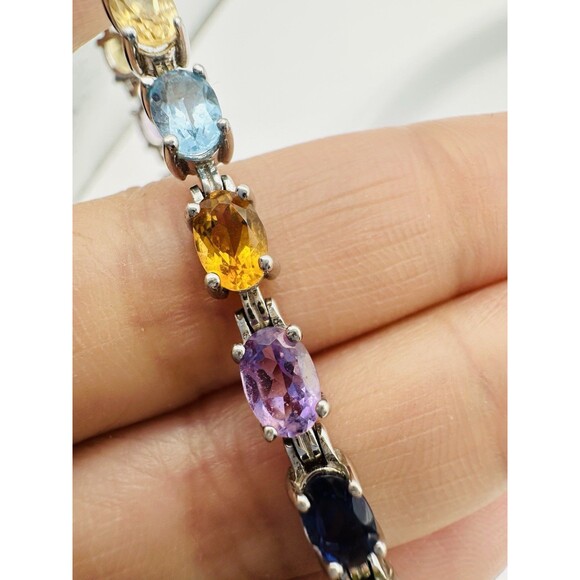 Multi Gemstone Tennis Bracelet Sterling Silver Kay Jewelers 7.25” - Picture 7 of 12